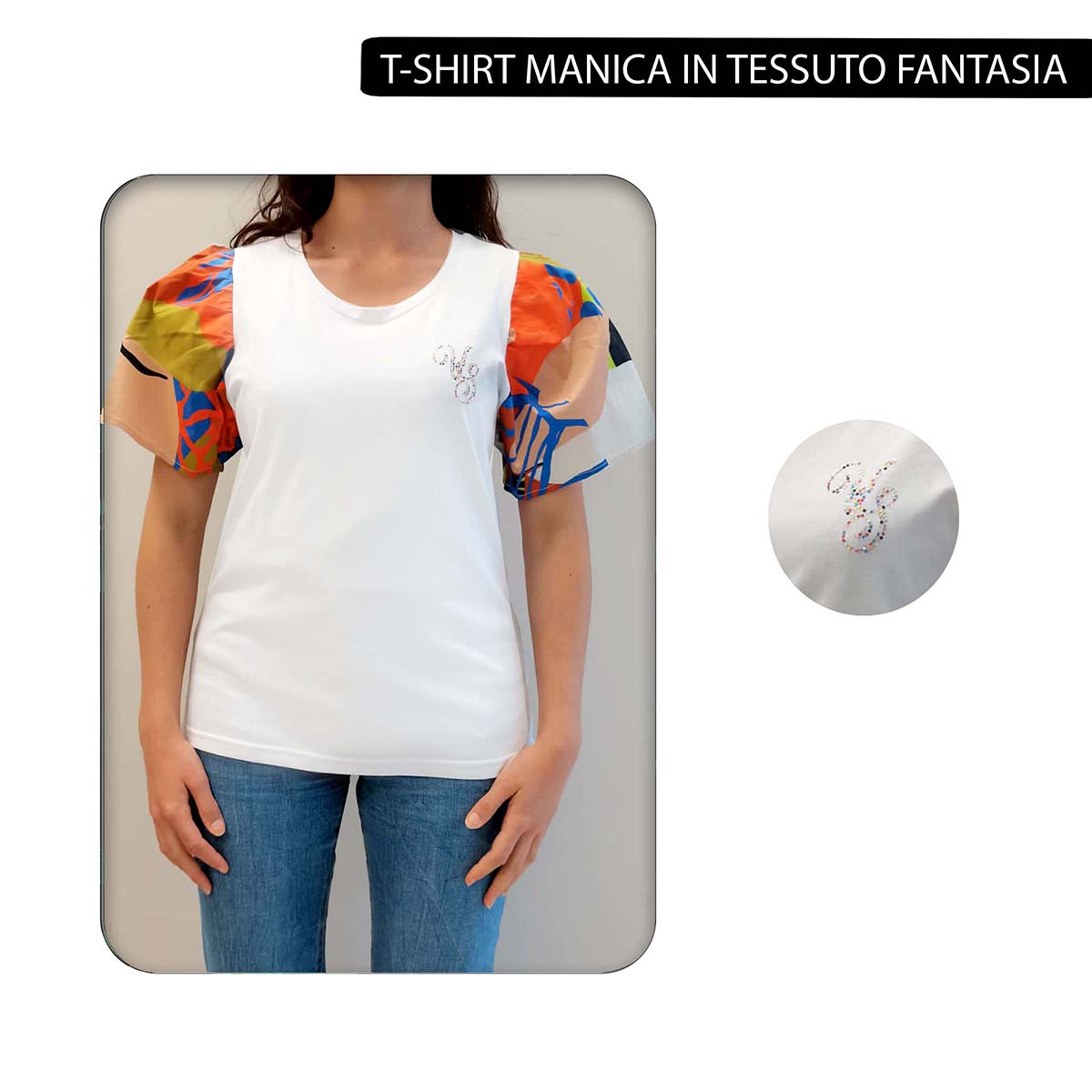 T-SHIRT MANICA IN TESSUTO FANTASIA