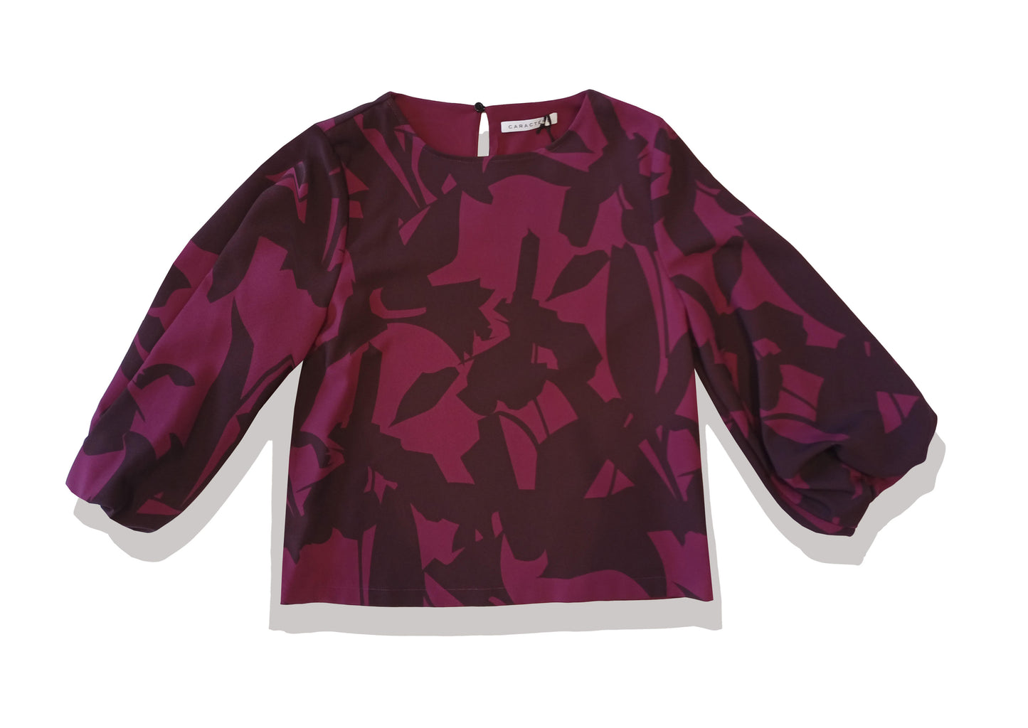 BLUSA MAGENTA CON FIORI CONTRASTO